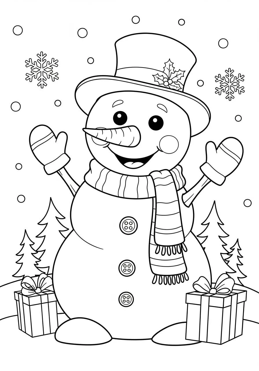 Cute Smiling Snowman Coloring Page