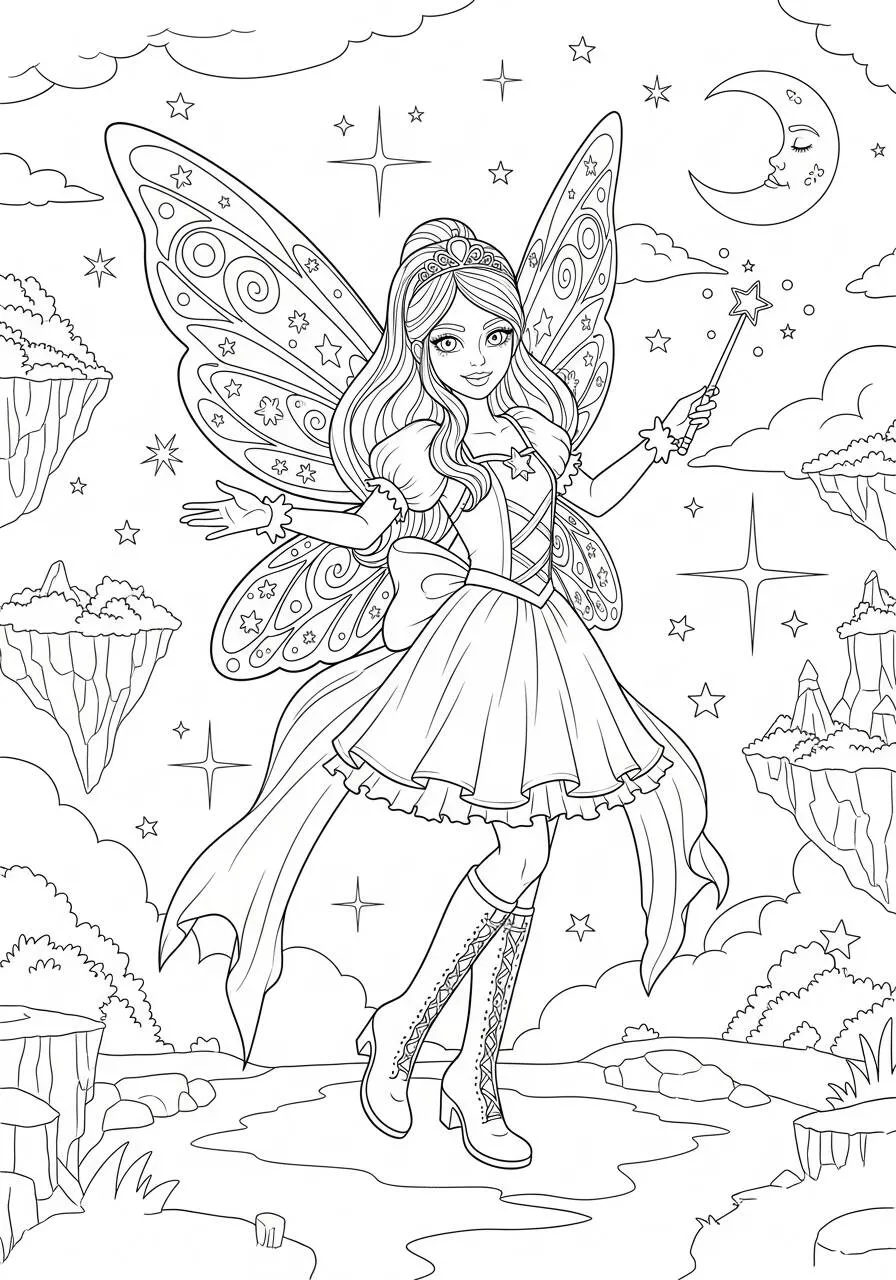 Cute Fairy with Shiny Wings Coloring Page