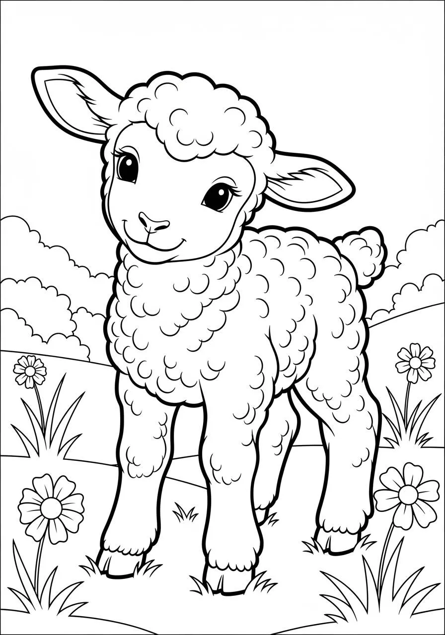 Cute Smiling Lamb Coloring Page