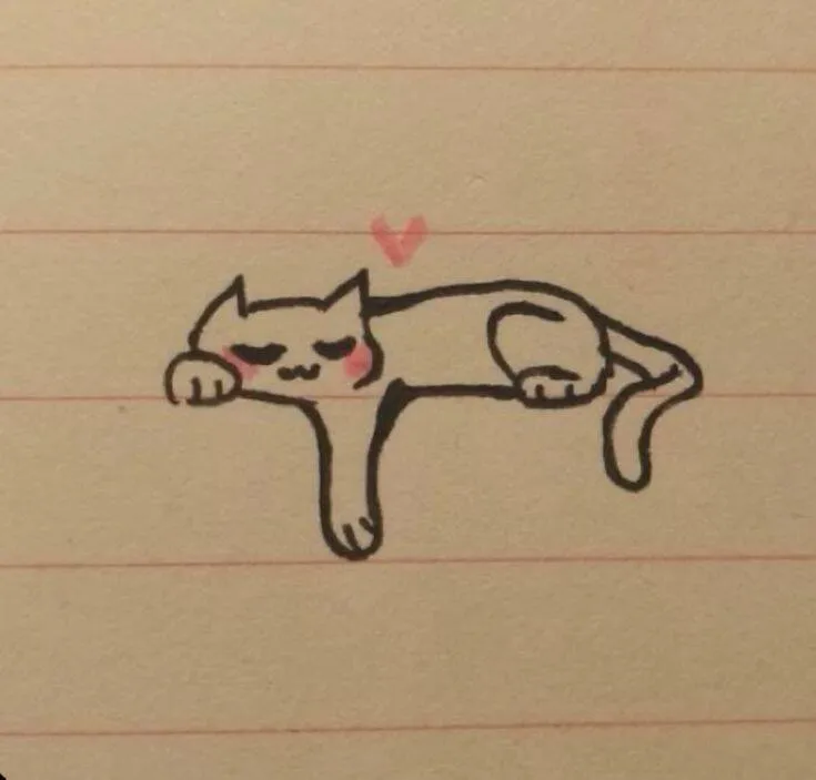 Desenho Fofo de Gato Dormindo com Coração para Colorir