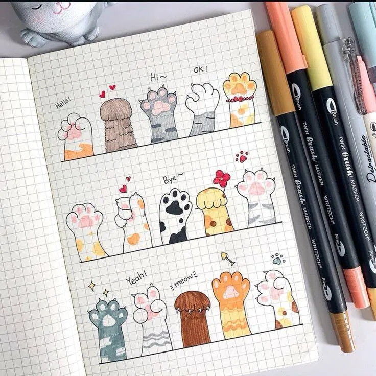 Drawing to Draw in the Cute Cat and Dog Paws Notebook