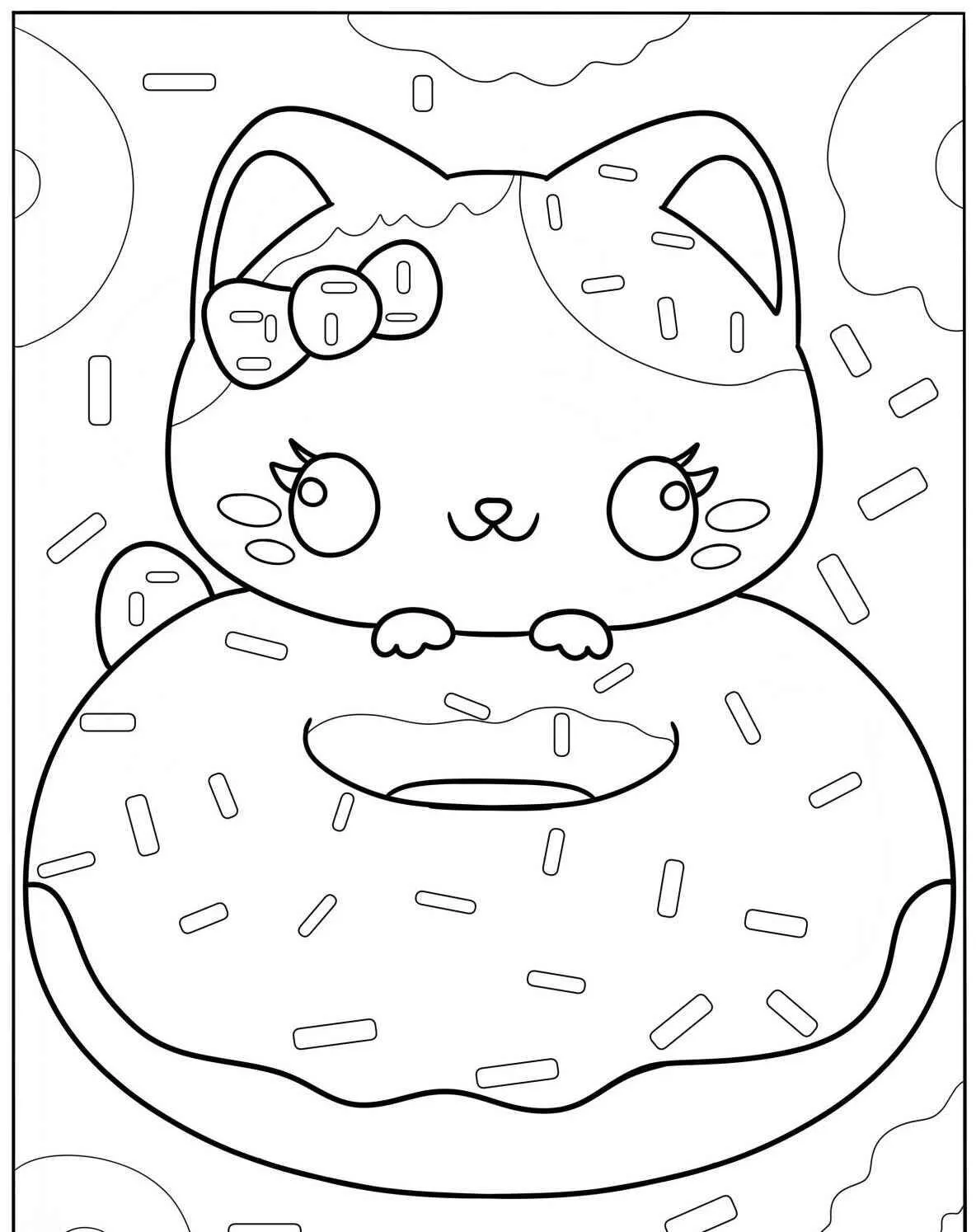 Cute Kitten in Donut Coloring Page