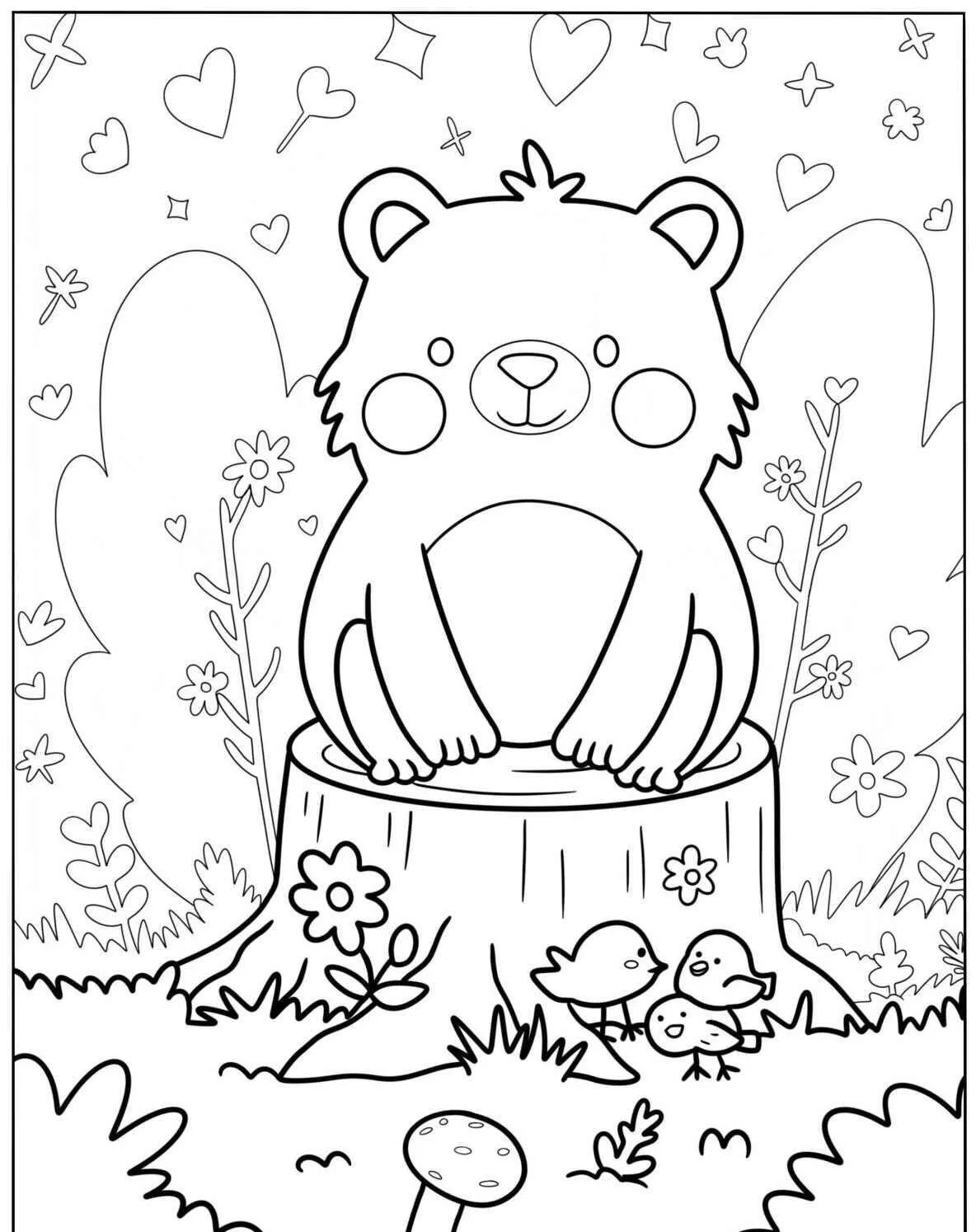 Cute Teddy Bear Sitting on a Log Coloring Page