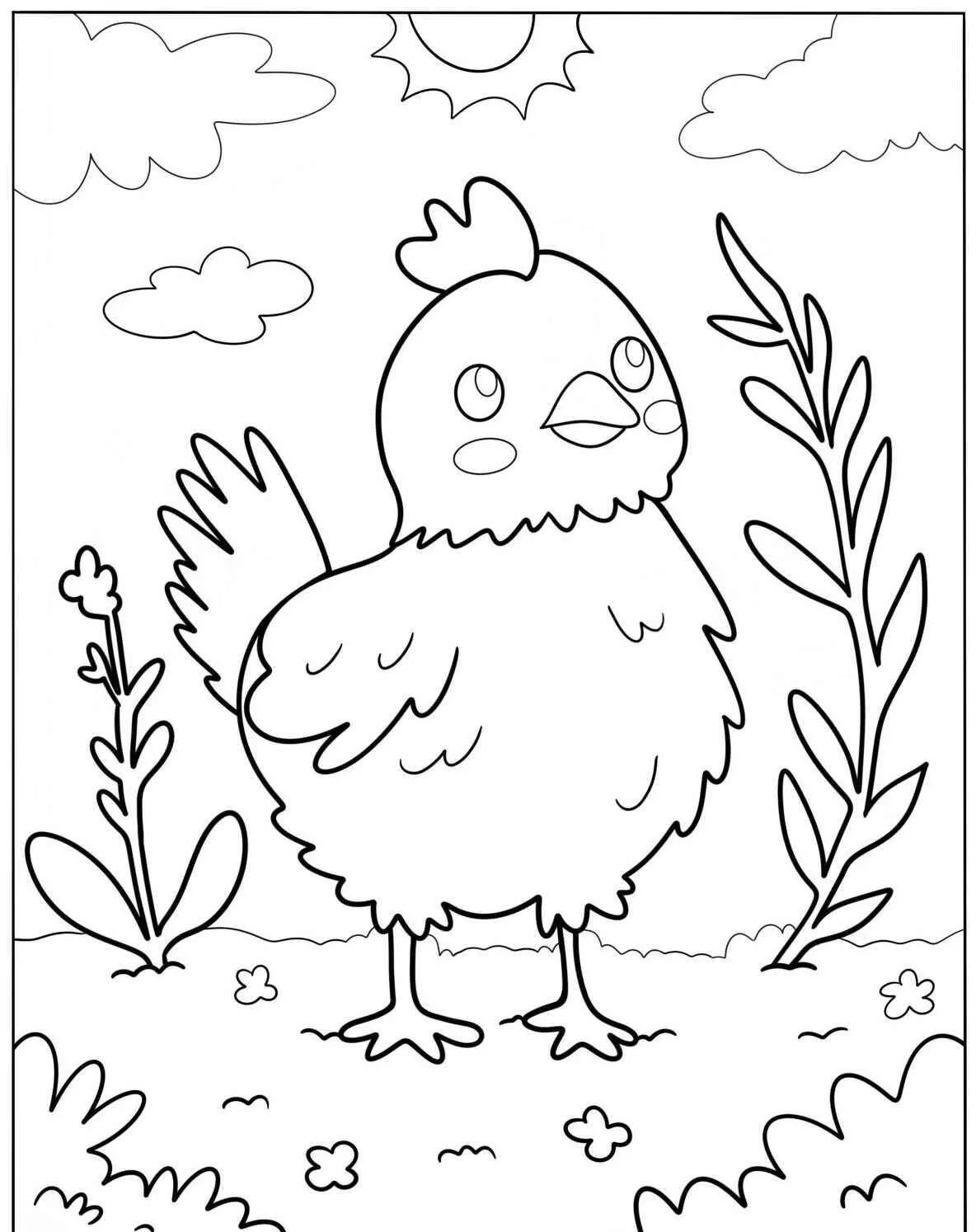 Cute Cheerful Chick Coloring Page