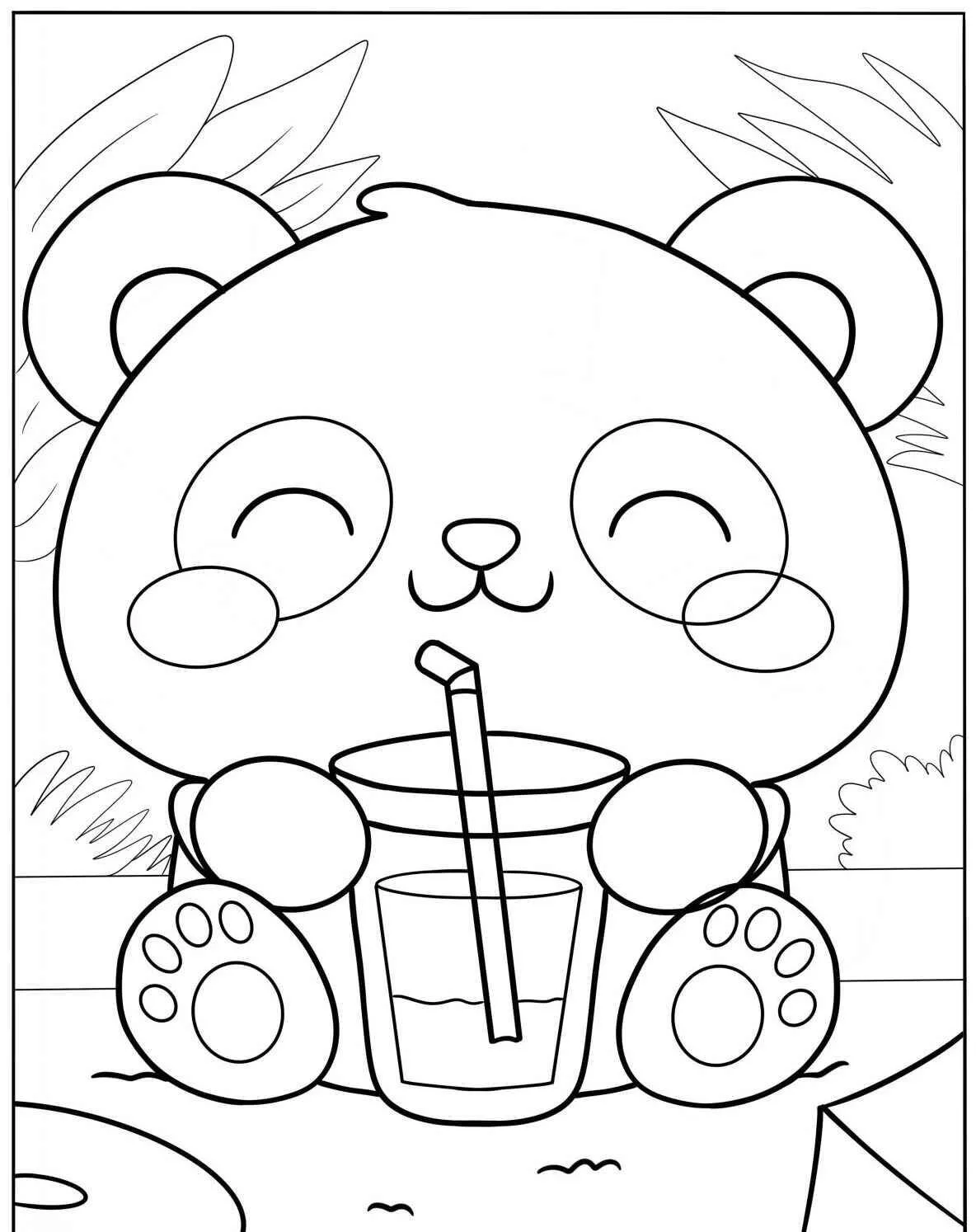Cute Panda Drinking Juice Coloring Page