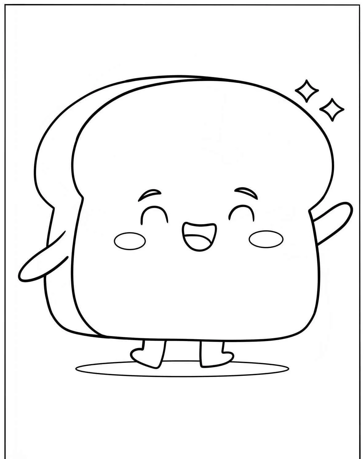Cute Smiling Bread Coloring Page