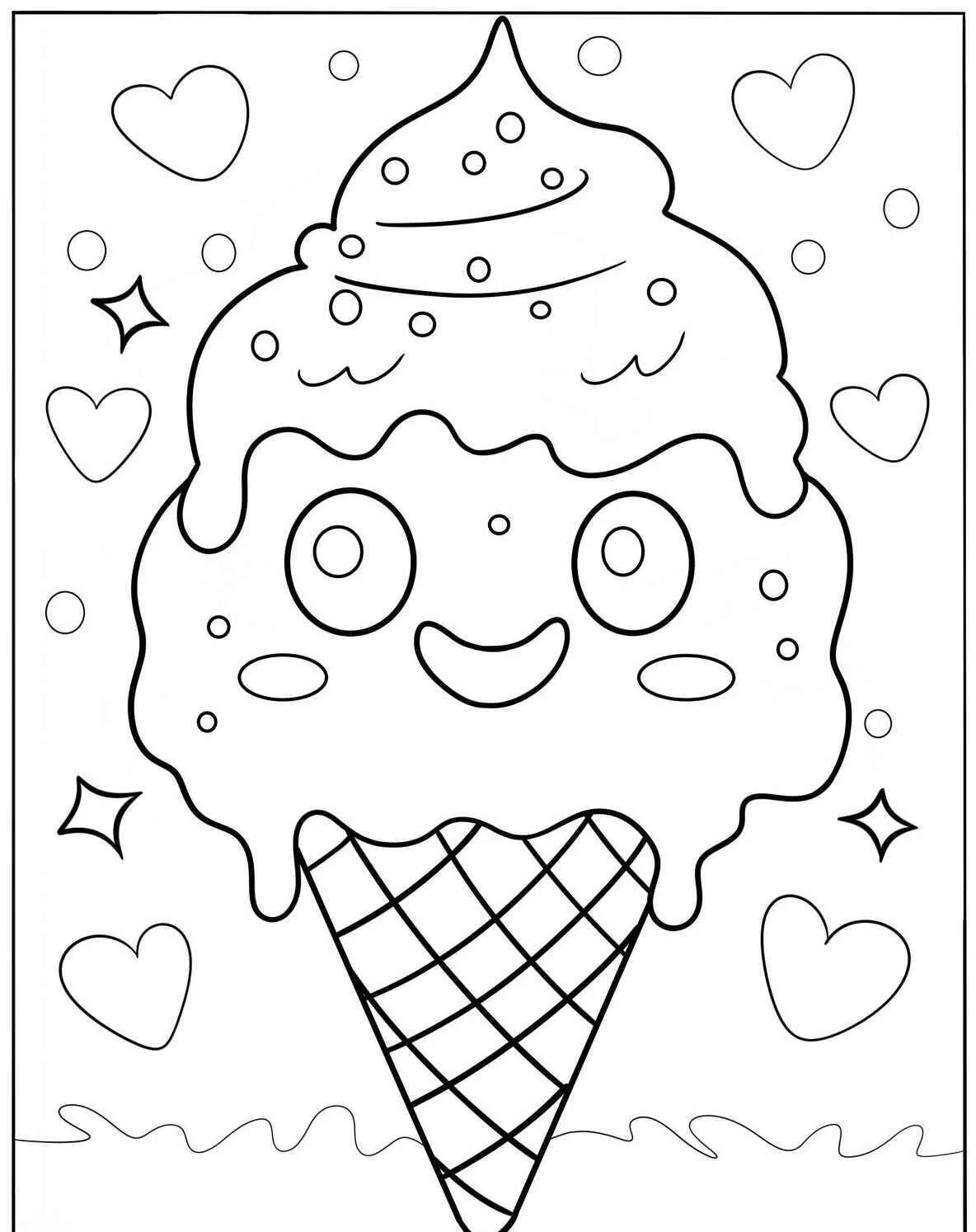 Cute Kawaii Ice Cream Coloring Page