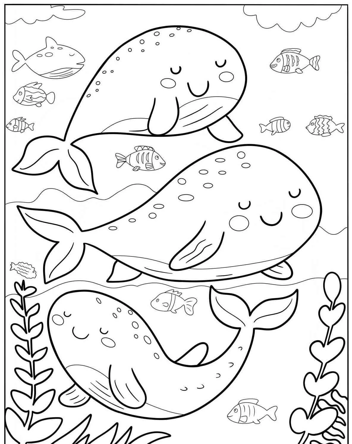 Cute Smiling Whales Coloring Page