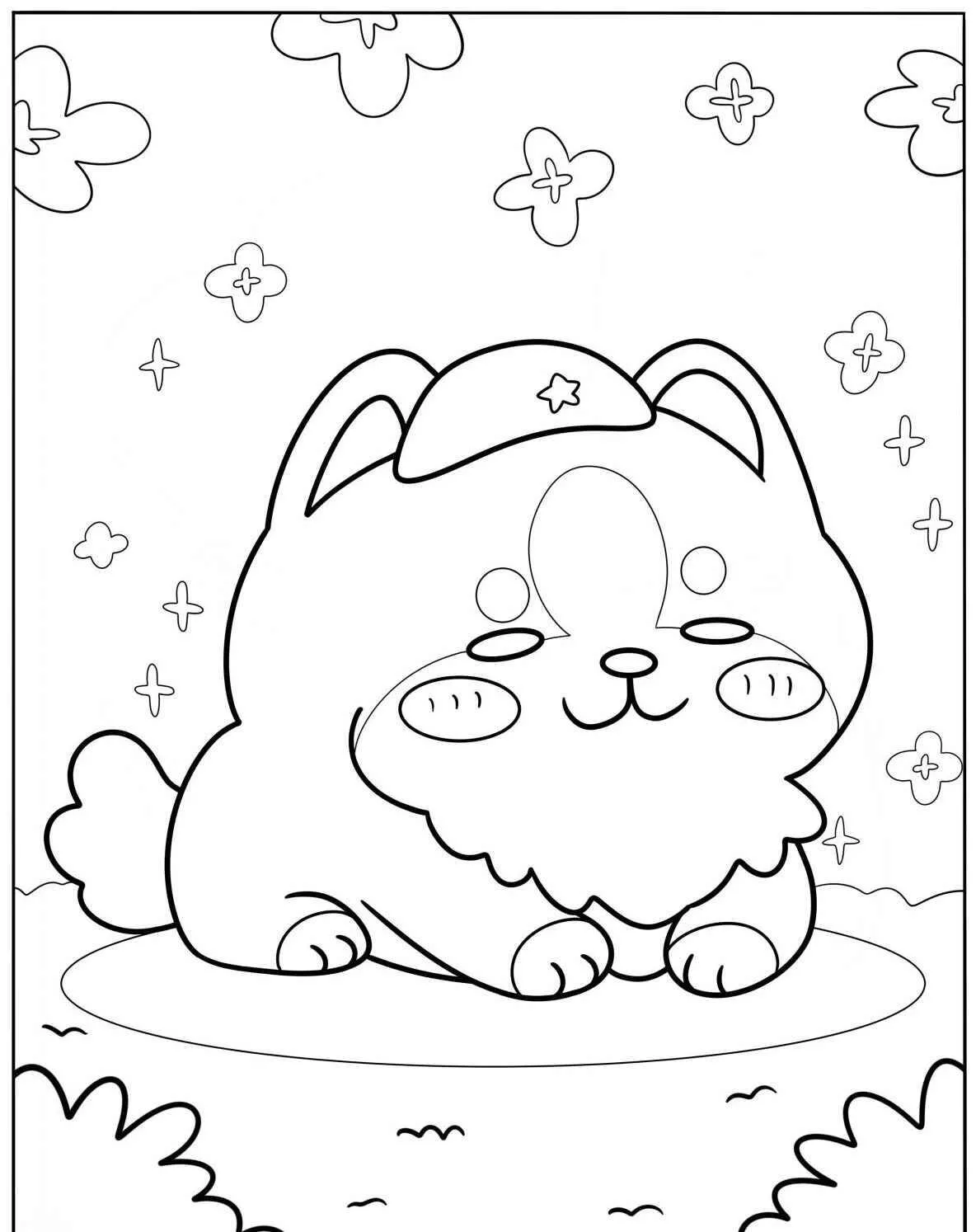 Desenho Fofo de Cachorrinho Pomeranian para Colorir