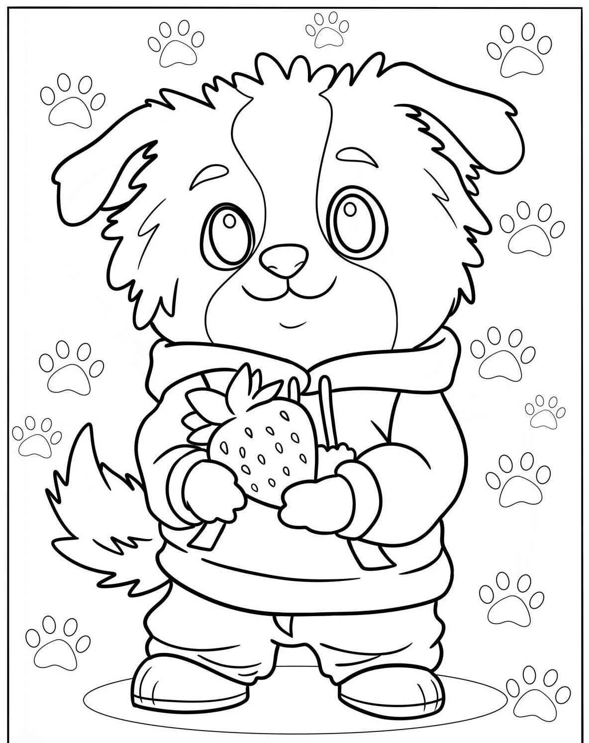 Cute Puppy with Strawberry Coloring Page