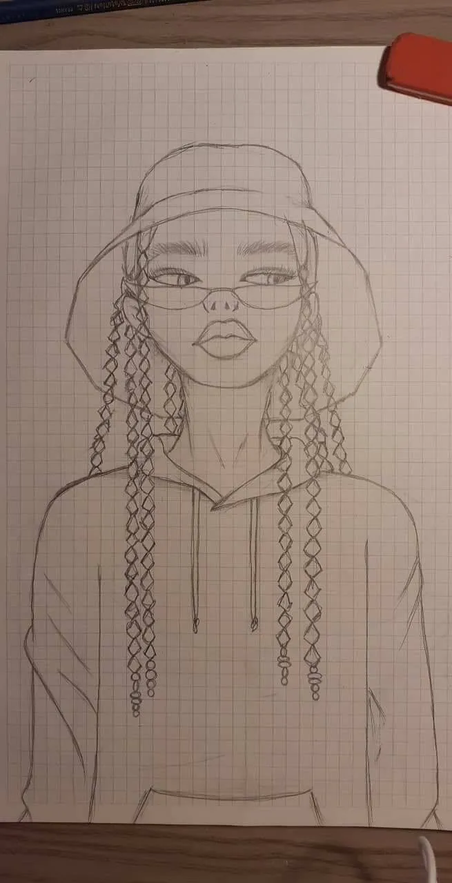 Desenho para Desenhar no Caderno de Menina com Tranças Estilosas