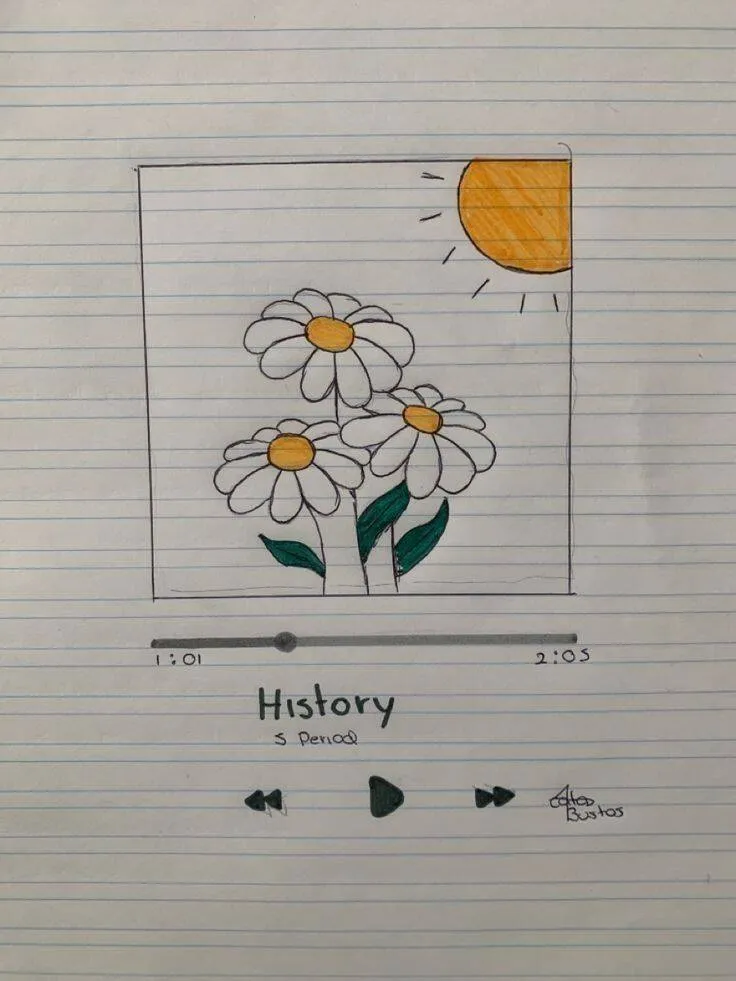 Drawing to Draw in the Notebook of Simple and Beautiful Flowers