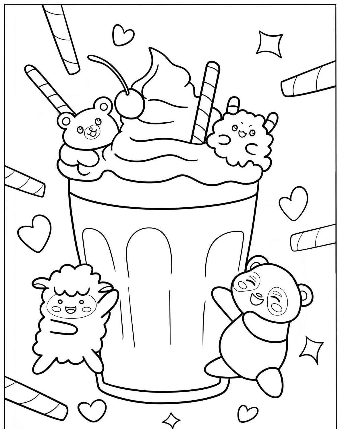Cute Milkshake with Teddy Bears Coloring Page