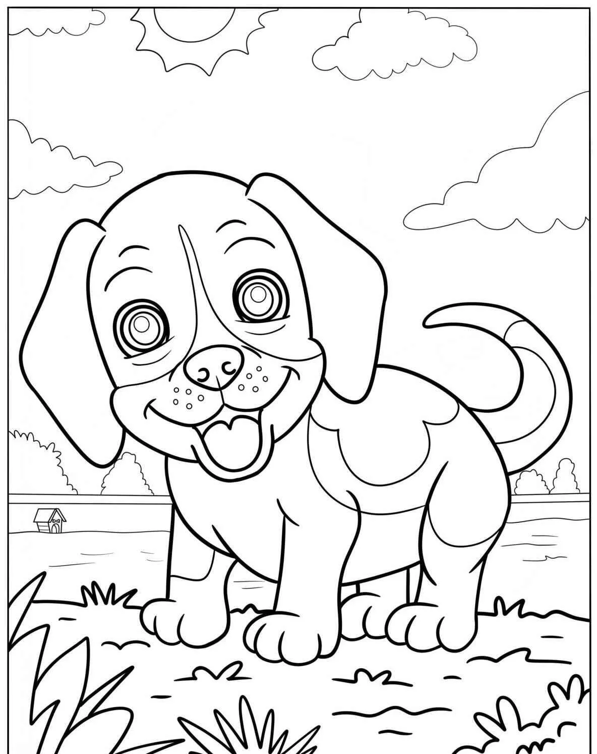 Coloriage de chiot souriant mignon