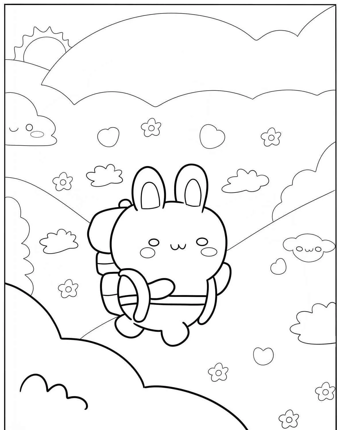 Coloriage mignon de lapin aventurier avec sac à dos