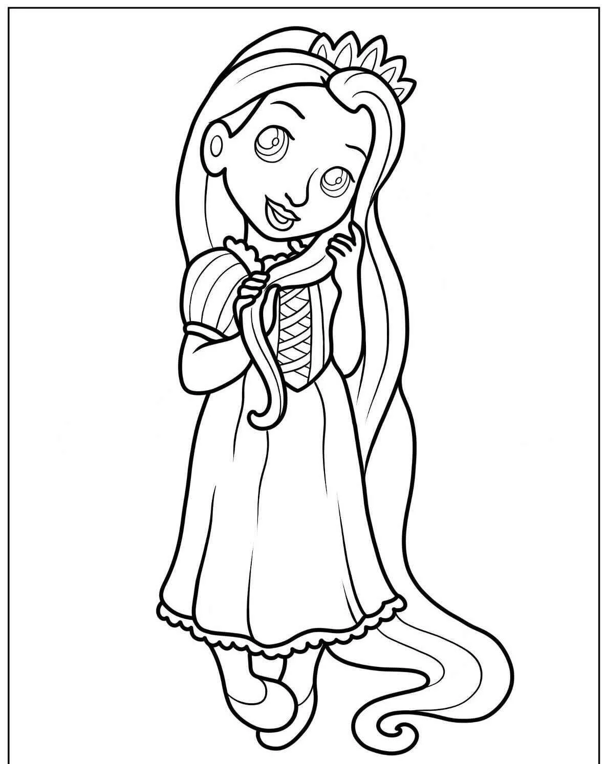 Coloriage princesse mignonne aux cheveux longs
