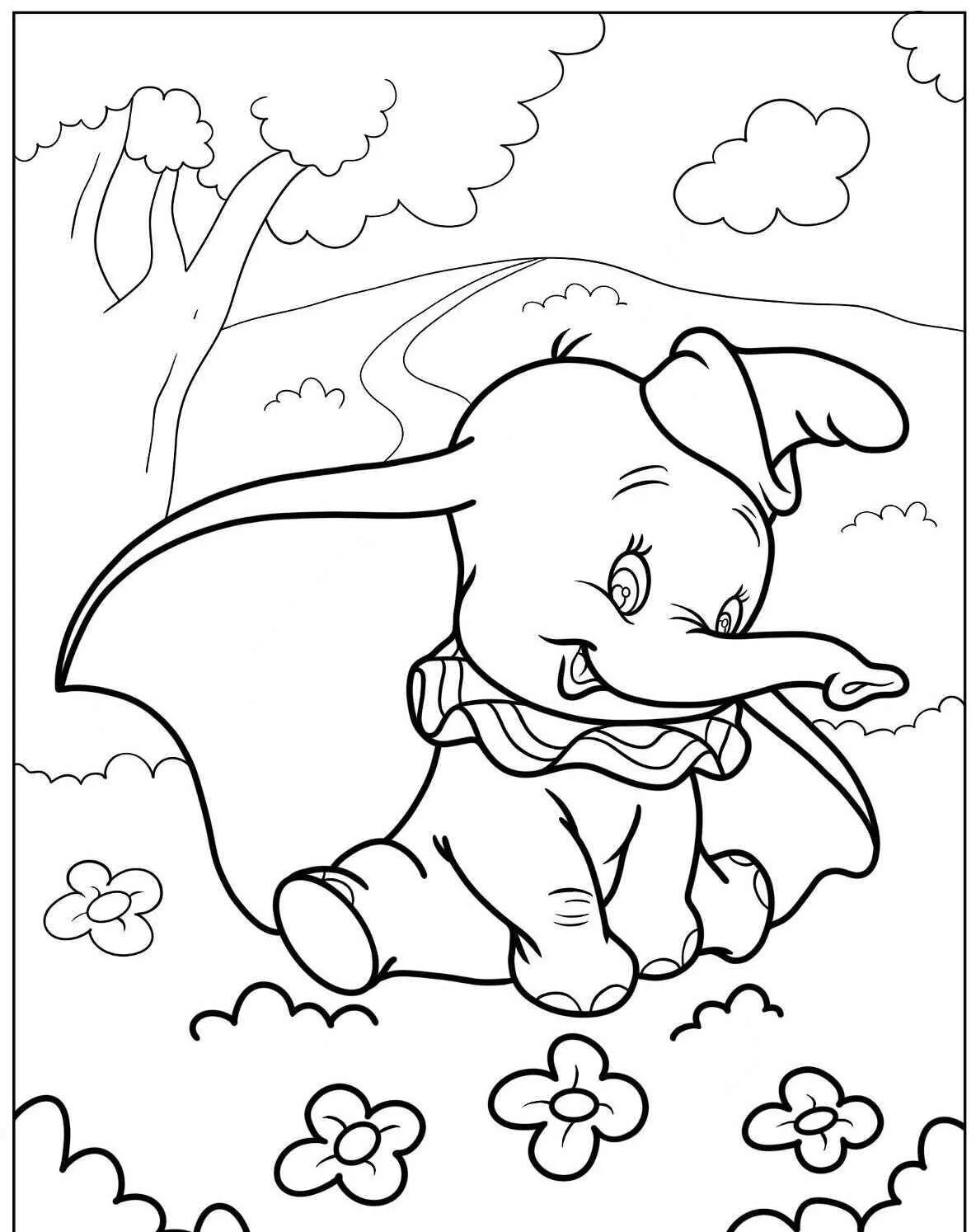 Desenho Fofo de Elefantinho Dumbo com Capa para Colorir