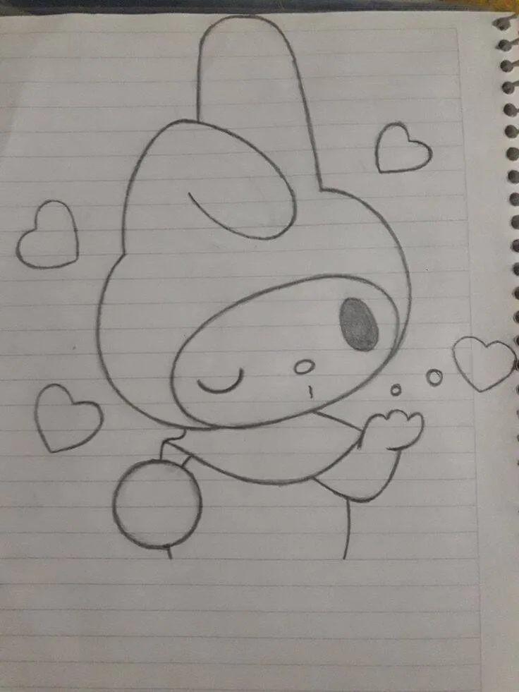 Drawing to Draw in the Cute Bunny's Notebook with Hearts