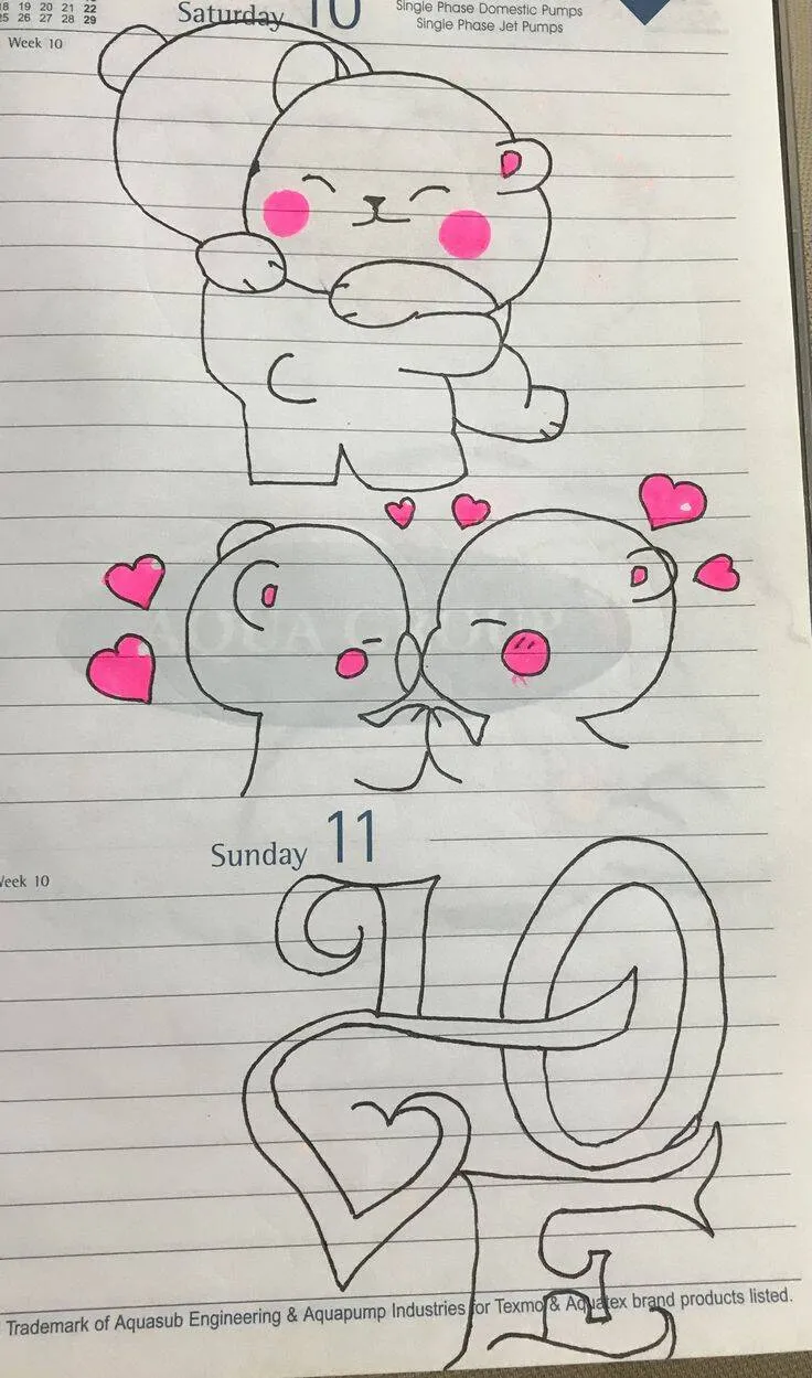 Desenho para Desenhar no Caderno de Ursinho Fofo com Corações
