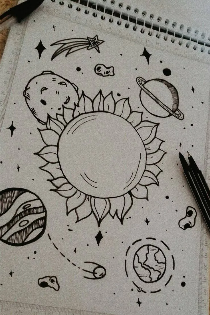 Drawing to Draw in the Sun and Planets Notebook