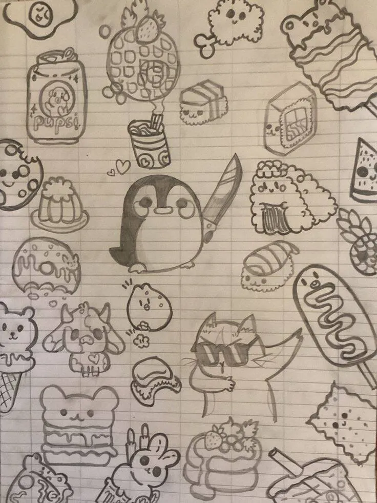 Desenho para Desenhar no Caderno de Animais e Doces Divertidos
