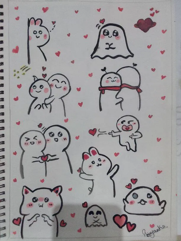 Desenho para Desenhar no Caderno de Personagens Fofo com Corações