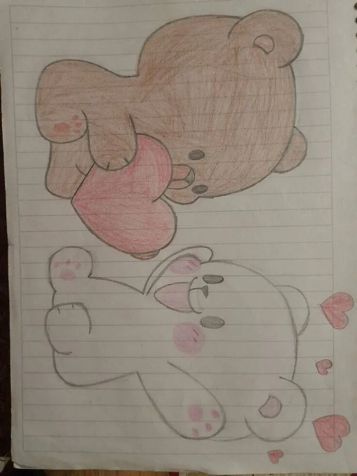 Desenho para Desenhar no Caderno de Ursinhos Fofo com Coração