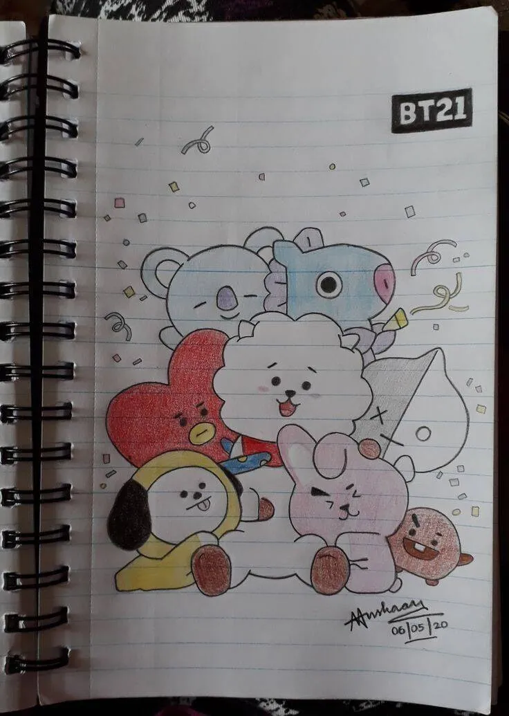 Desenho para Desenhar no Caderno dos Personagens BT21 Divertidos