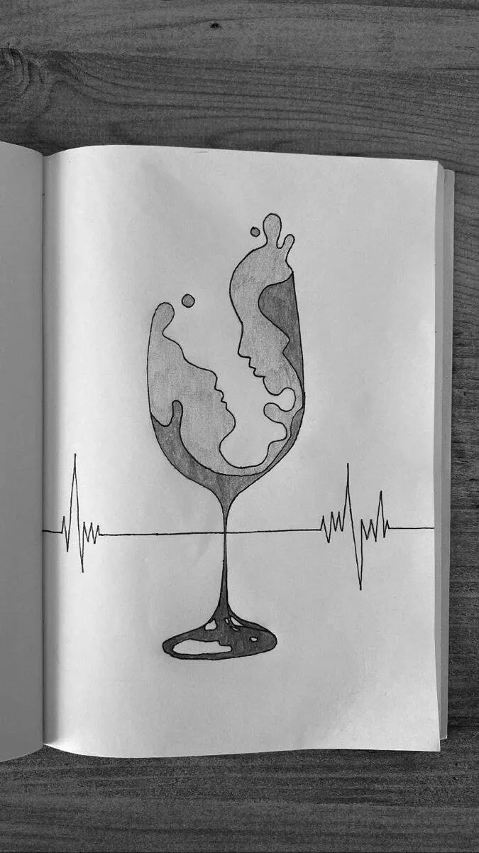 Desenho para Desenhar de Copo com Corações e Batimentos