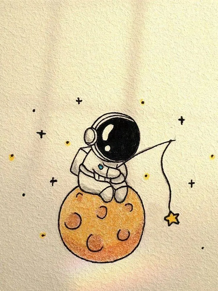 Drawing to Draw a Cute Astronaut on the Moon