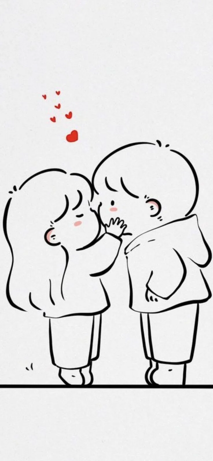 Desenho para Desenhar de Casal Fofo com Corações