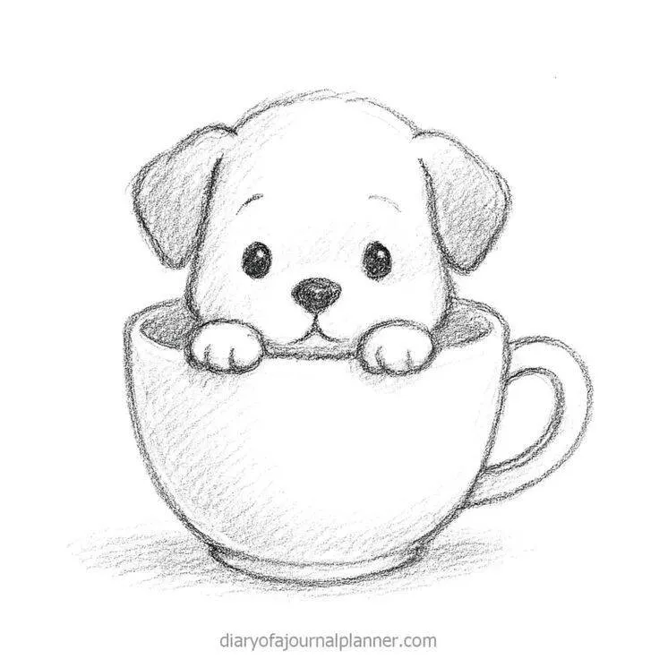 Desenho para Desenhar de um Cachorrinho Fofo em uma Caneca