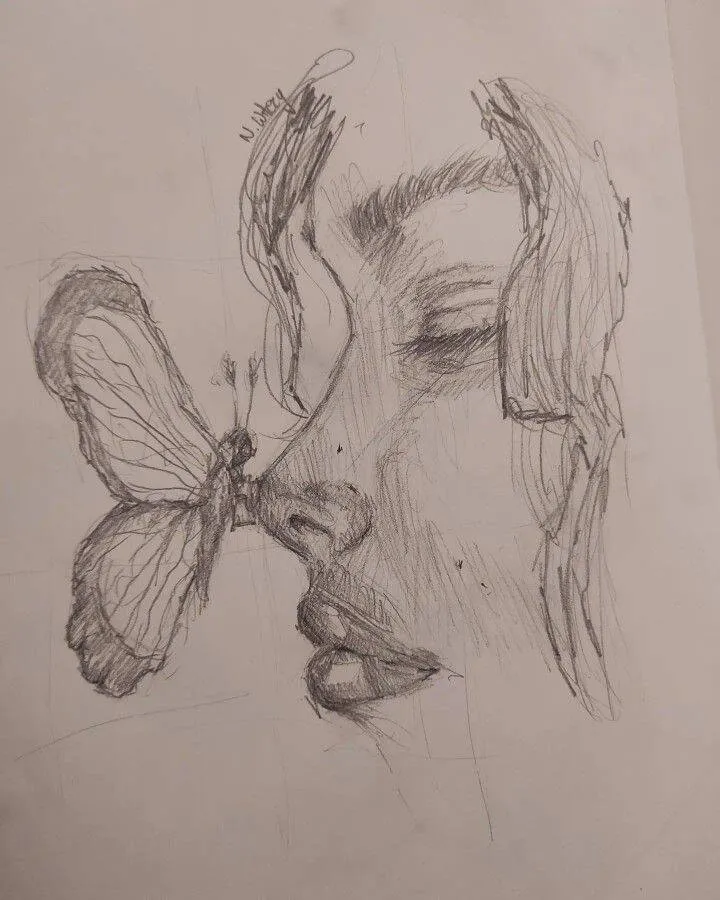 Desenho para Desenhar de uma Mulher com Borboleta