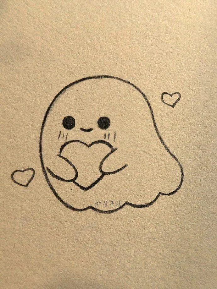 Desenho para Desenhar de um Fantasminha Fofo com Coração