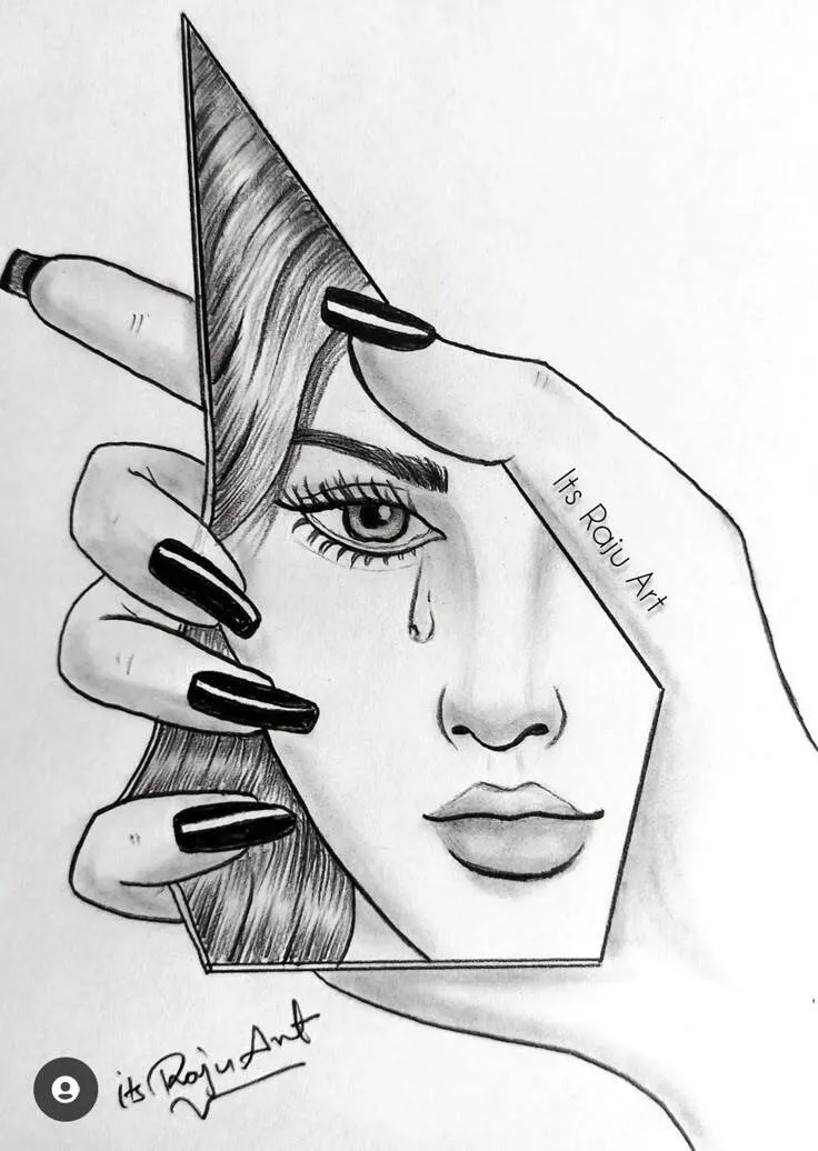 Drawing to Draw a Woman with Mirror and Tear