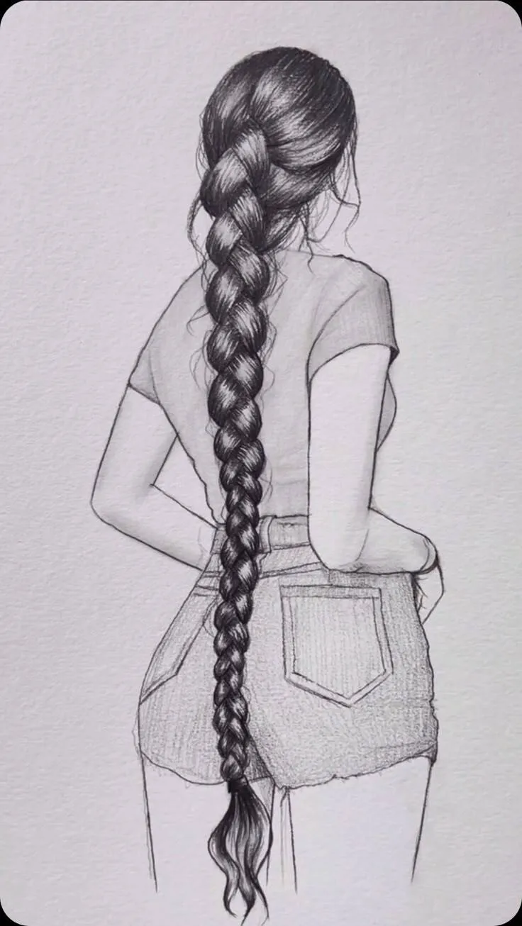 Desenho para Desenhar de uma Menina com Cabelo Trançado