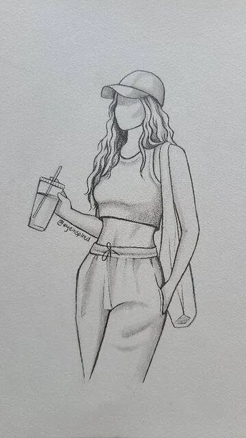 Desenho para Desenhar de uma Menina Estilosa com Bebida