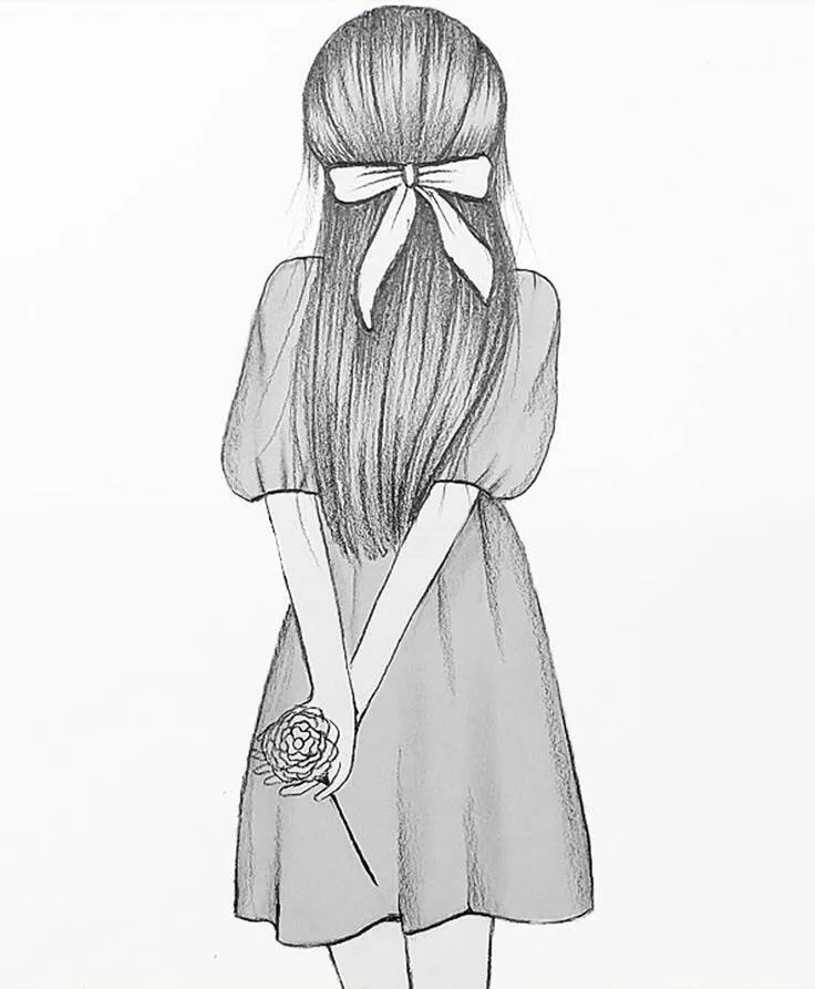 Desenho para Desenhar Bonito de uma Menina com Cabelo Longo