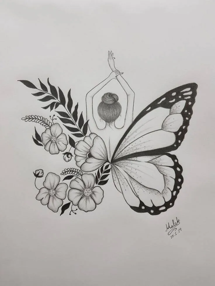 Drawing to Draw Beautifully a Butterfly with a Ballerina