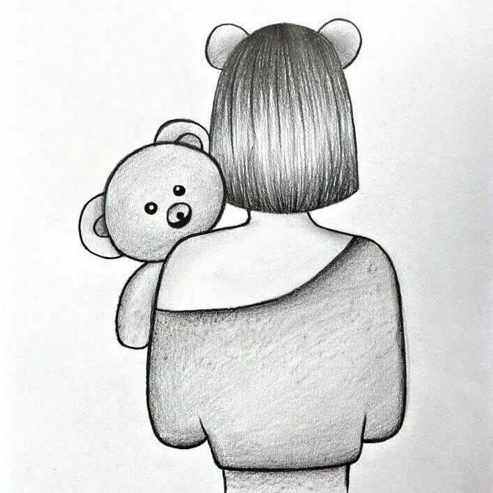 Drawing to Draw a Girl with a Teddy Bear