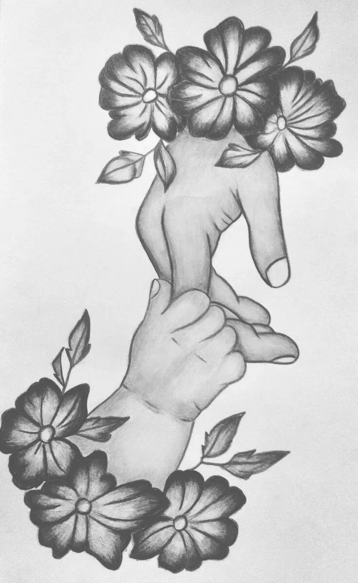 Desenho para Desenhar de Mãos com Flores Bonitas