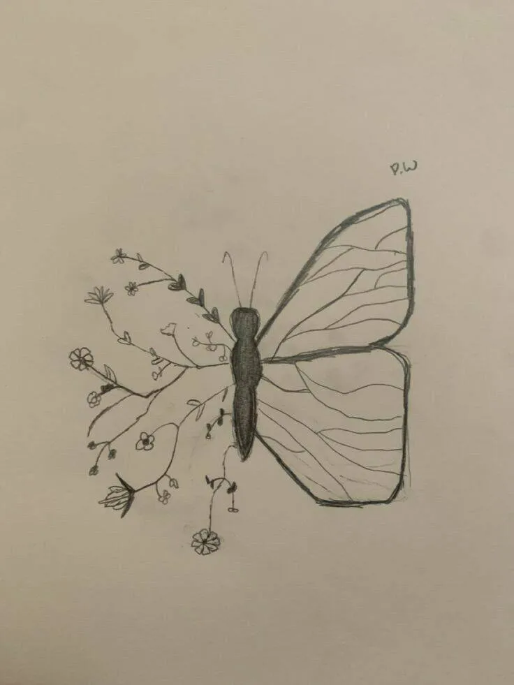Easy and Beautiful Drawing of a Butterfly with Flowers