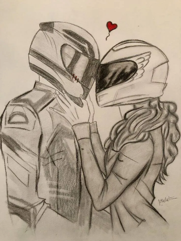 Desenho para Desenhar de Casal de Motociclistas