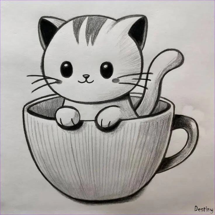 Drawing to Draw a Cute Cat in a Mug