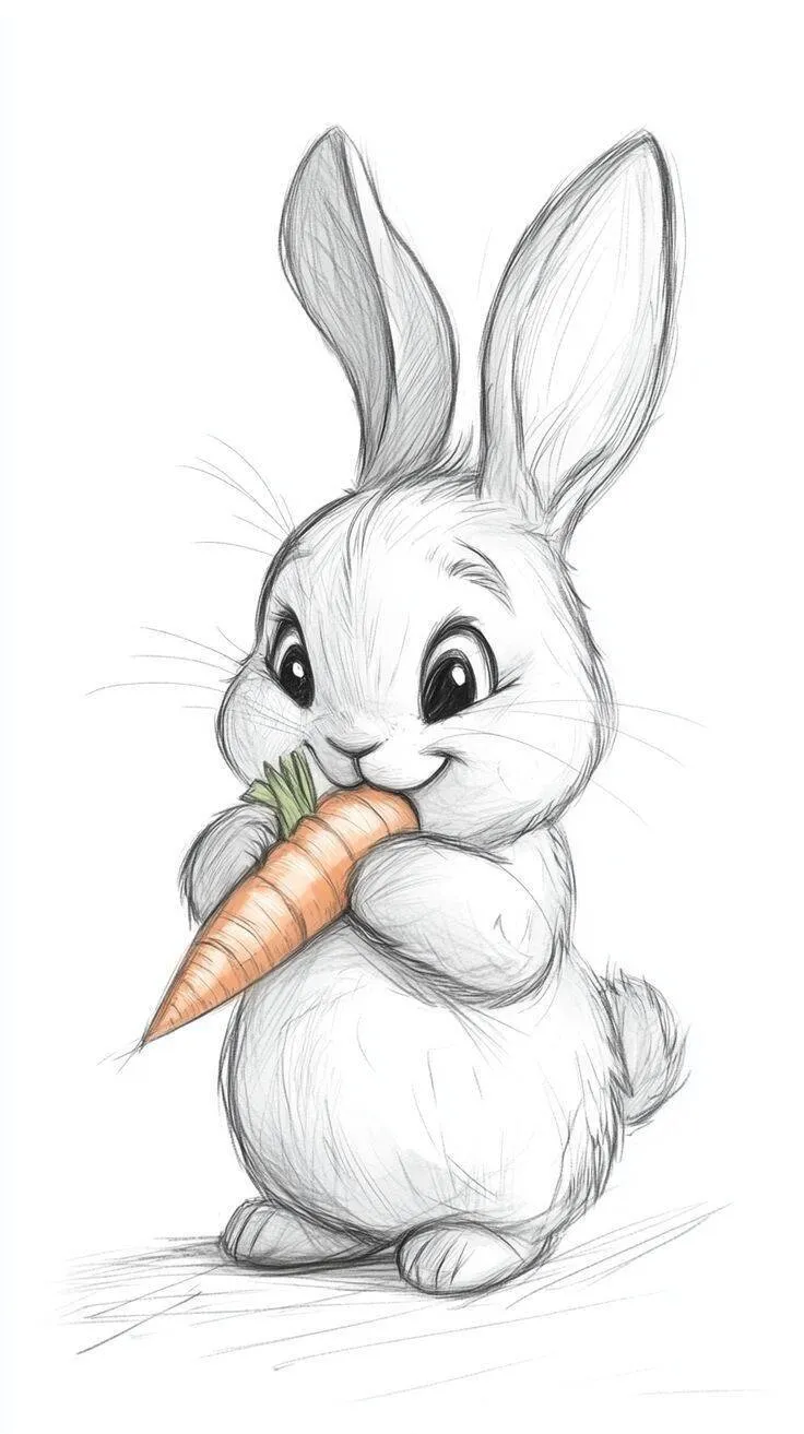 Desenho para Desenhar de Coelhinho Fofo com Cenoura