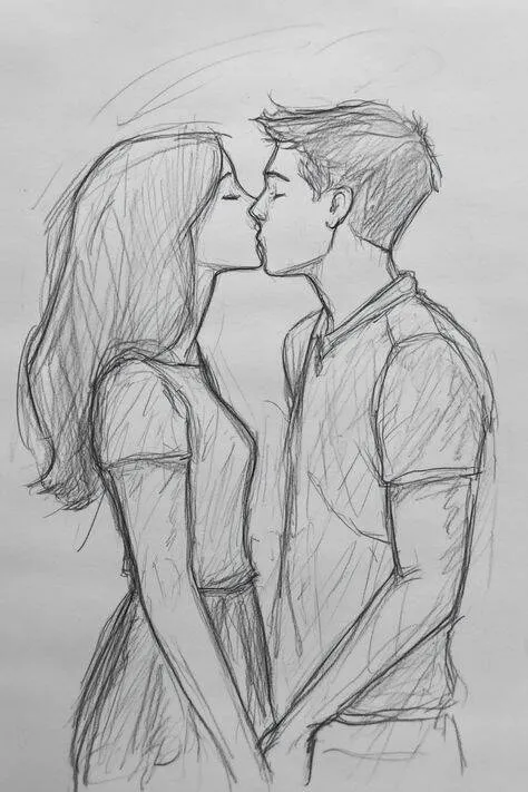 Desenho para Desenhar de um Casal se Beijando