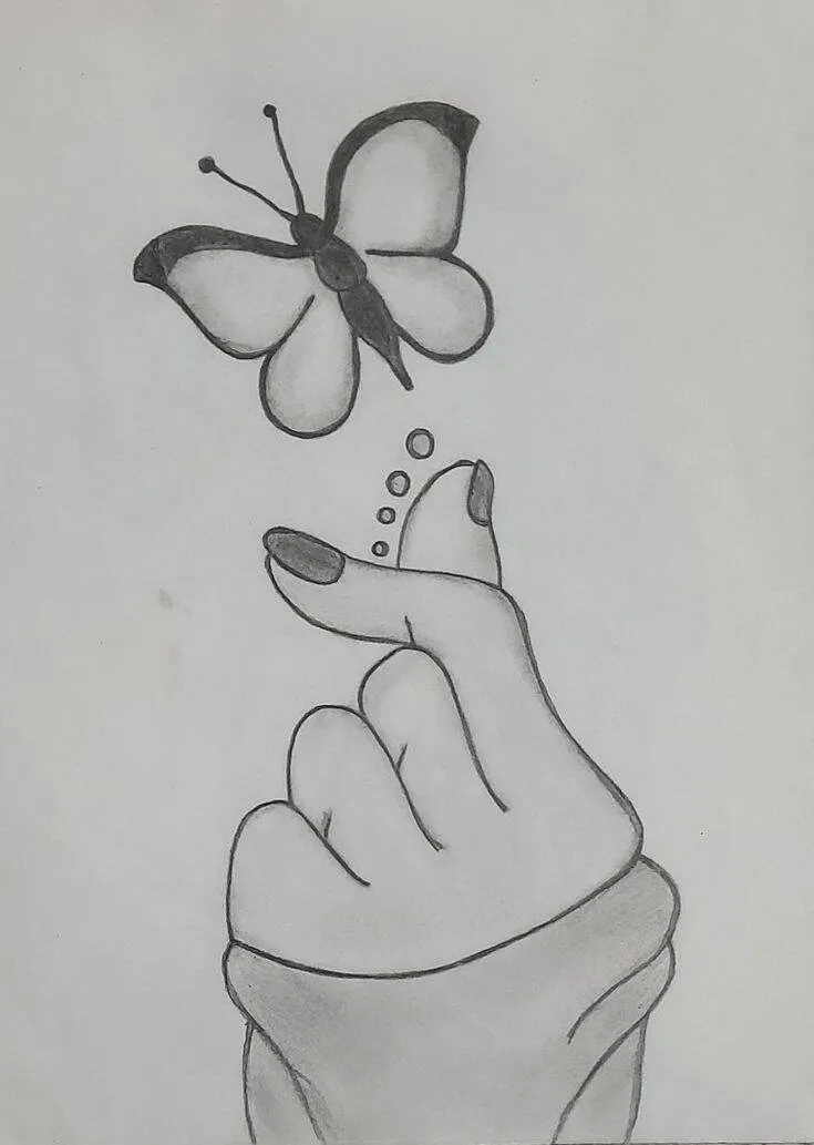 Desenho para Desenhar de uma Borboleta e Mão Bonita