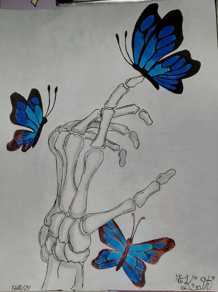 Drawing to Draw by Hand with Blue Butterflies