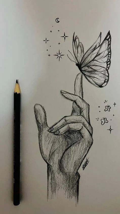 Hand Drawn Drawing with Beautiful Butterfly