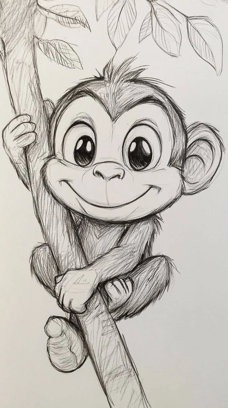 Desenho para Desenhar de um Macaquinho Fofo